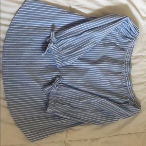 Cute off the shoulder, blue and white shirt.